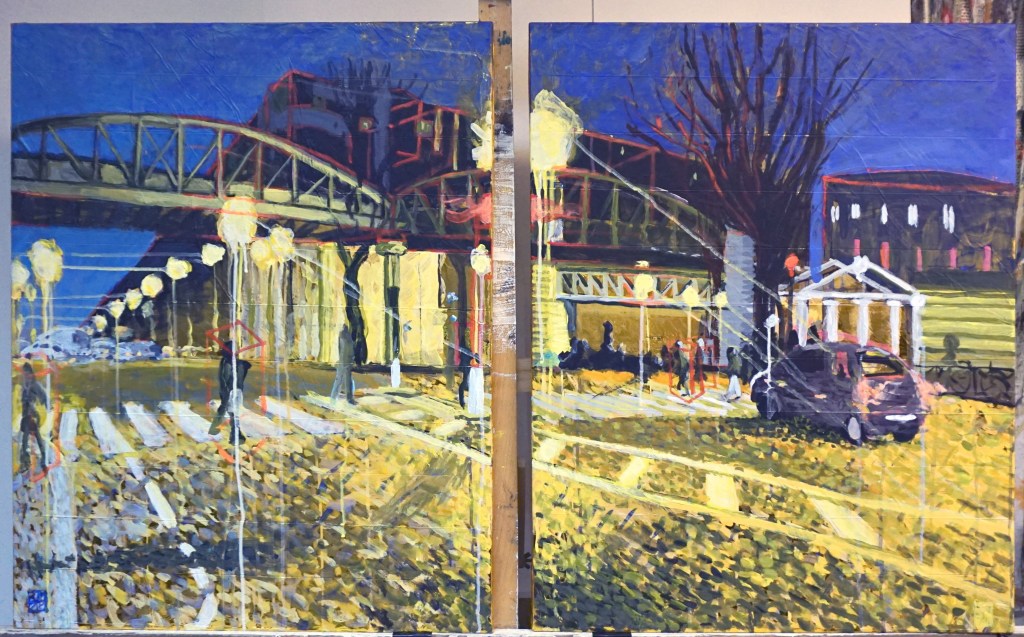 Les lumières de la ville : diptyque à&nbsp;acrylique